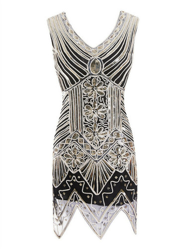 Neck flapper dress vintage - flapper,