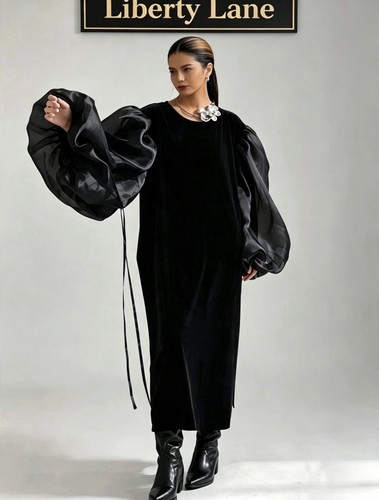 Evening dress black velvet - black,