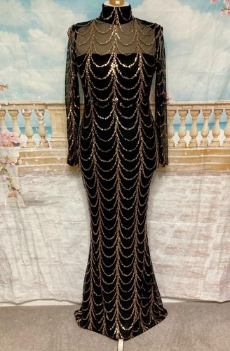 Black gold sequin mermaid - sequin, maxi