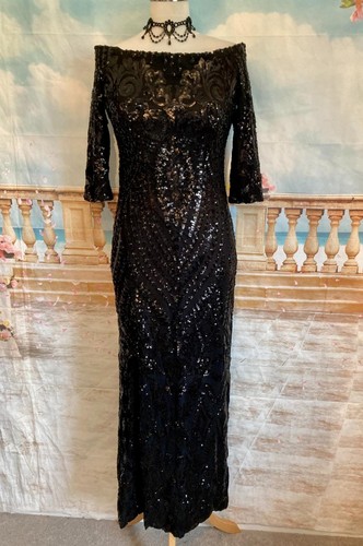 Black sequin evening dress - black,
