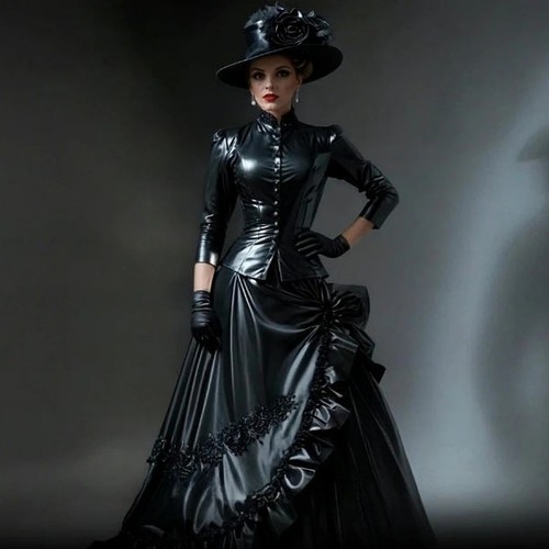 Shiny black leather prom - leather,
