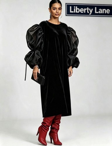 Evening dress black velvet - black,